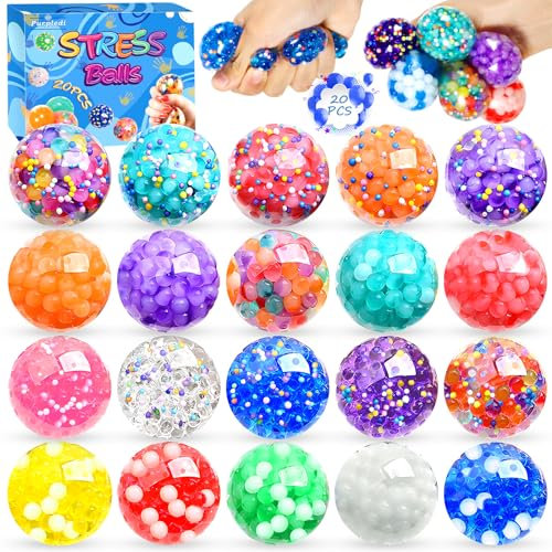 Purpledi 20 Piezas Bolas Antiestres, Juguetes Sensoriales, Juguetes Antiestres Squeeze, Squishy Toy Mini Fidget Toys Set para Niños Adultos Aliviar la Ansiedad, Fiesta, Cumpleaños Regalo, Pequeño