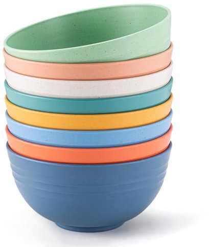 Dyserbuy Plastic Bowls, Unbreakable Cereal Bowls Set of 8, Lightweight Breakfast Bowl, Dishwasher & Microwave Safe, Reusable Bowl for Rice Noodle Soup Snack Salad Fruit