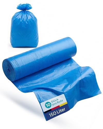 Inoverse Müllsäcke 150 liter, 100 Stück 80x120 cm, Müllbeutel | Blaue Säcke, reißfest, Müllsack aus Recycling-LDPE, Mülltüten 150 liter, für große Mülltonnen und hohe Abfallmengen