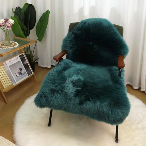 RZLWOOL Genuine Sheepskin Area Rug - Soft, Natural Wool Carpet for Bedroom, Living Room, Children's Room. Versatile as Fluffy Sofa Pad, Chair Seat Cover or Sheepskin Throw. (2×3 Feet, Dark Teal Blue)
