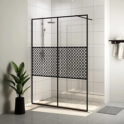 Homgoday Parete doccia con vetro trasparente ESG, 140 x 195 cm, nero, per vasca da bagno, pannello divisorio, parete divisoria per box doccia, porta 108