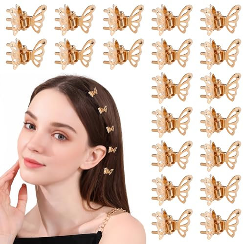 Dalababa 20 Piezas Mini Pinzas para el Pelo de Mariposa, Pequeñas Clips de pelo de Metal, Accesorios para el Cabello para Niñas y Mujeres - Dorado