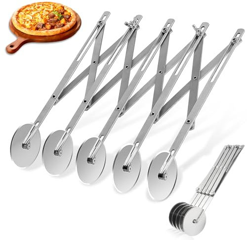 KWJEIULSOQ 5 Räder Pizzaschneider Pizzaroller Verstellbarer Pizzamesser Mehrrund Pizza Schneider Edelstahl Pizza Cutter Pizza Roller Kreissäge Kuchenteiler Blechkuchen für Pizza Kuchen Teig