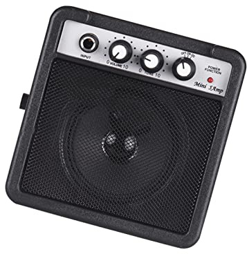 HUIOP 5 W mini gitarrförstärkare högtalare med 3,5 mm och 6,35 mm ingångar 1/4 tums utgång kompatibel med overdrive volymtonjustering