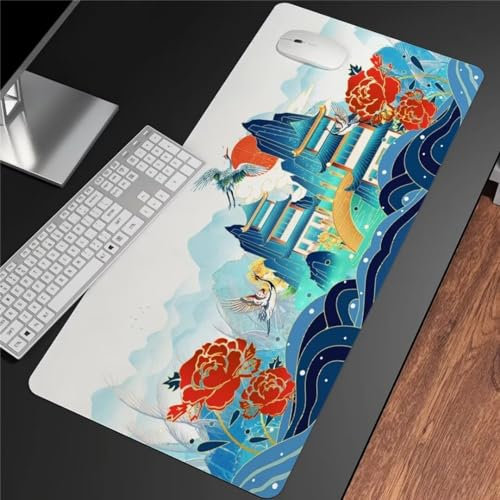 Gaming Mauspad Mousepad XXL Mauspad 1200x600x2mm Gamer Mouse Pad Tischunterlage Einer speziellen Oberfläche verbessert Geschwindigkeit und Präzision für Büro Zuhause Blumen Vogel Architektur