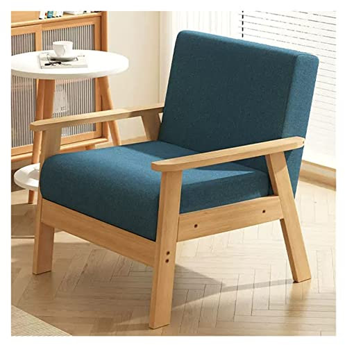Gepolsterter Sessel, Verstellbarer Mid-Century-Modern-Akzent, Bequeme Lounge-Stühle aus Stoff, Innensessel, Bauernstuhl mit Holzrahmen für Schlafzimmer, Wohnzimmer (Farbe: Blau-1)
