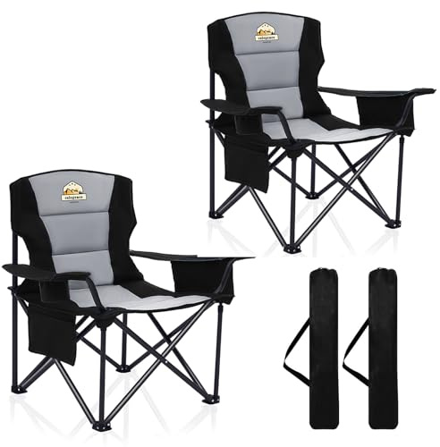 Oversized Camping Chairs 2 Pack - 450lbs Support Heavy Duty Folding Camp Chair Wide Portable Outside Collapsible Chairs with Carry Bag,Cooler,Cup Holder for Outdoor,Lawn,Sports,Baseball,Soccer-Black