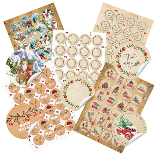120 italienische Weihnachtsaufkleber Buon Natale rund 4 cm Sticker aus Italien Geschenkverpackung Vintage Nostalgie hochwertige Aufkleber Logbuch-Verlag
