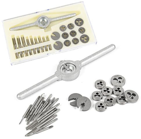 iFutniew 31-teiliges metrisches Gewindeschneider-Set, Handgewindebohrer, HSS-Gewinde, Schraubenschlüssel, Griff und Schneideisen-Set