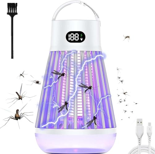 Zapper Anti-moustiques Pour La Maison, Lampe Anti-moustiques Avec Veilleuse, Répulsif Anti-mouches Électrique, Nouveau Piège Anti-moustiques Sans Fil À Suspendre, 2 En 1, Intérieur Et Extérieur(White)