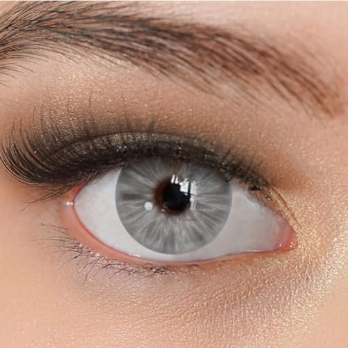 Kontaktlinsen farbig ohne Stärke grau | farbige blaue Jahreslinsen | weiche Linsen | 2 Stück Farblinsen + Linsenbehälter | 0.0 Dioptrien | natürliche Farben | Charmiga Miami Gray