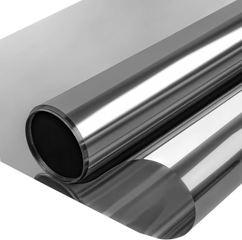 Mgood Pellicola per Vetri Finestre Unidirezionale Privacy 30x120cm, Pellicola Specchio per Vetri Finestre Anti UV Controllo del Calore Pellicola Oscurante per Vetri per Ufficio Casa, Nero-argento