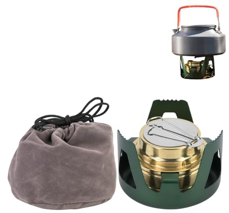 Hominas Mini Réchaud à Alcool Portable Ultraléger Brûleur à Alcool en Laiton Brûleur de Cuisinière à Alcools avec Support en Aluminium pour Randonnée Camping Pique Nique (Vert)