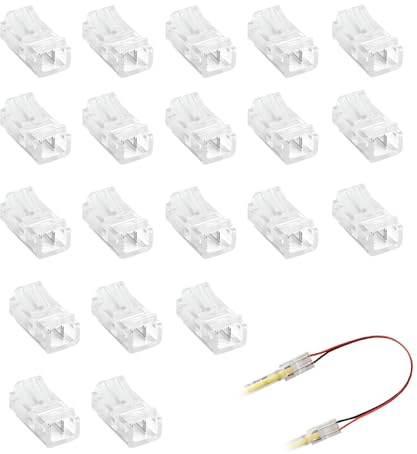 Wonvify 20PCS Conector Tira LED 2 pin 8mm, Conector Rápido de Luz de Cinta LED, Empalme Tira LED sin Soldadura, Conectores Tiras LED para Tira LED Monocromática SMD 5050/5630 de 8mm Ancho