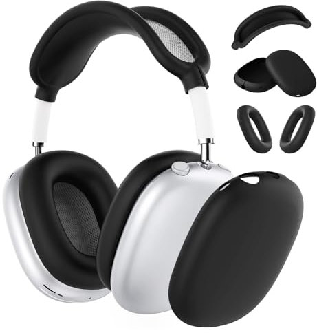 Custodia in Silicone per AirPods Max Cuffie di MMOBIEL - Custodia in Silicone per Cuscinetti Auricolari, Copri i Padiglioni Auricolari, Copri Fascia – Protezione Morbido Antigraffio - Nero