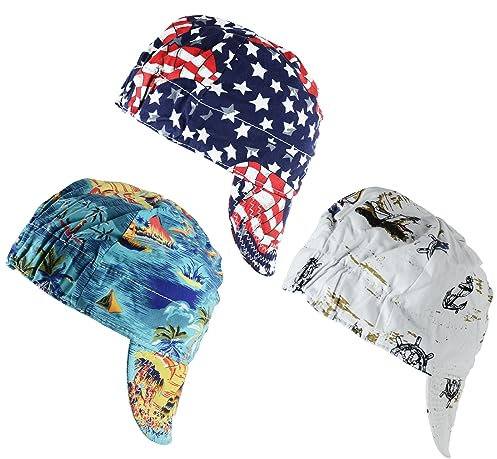 TRQWH Welding Cap 100% Cotton Welding Caps for Men 3 Pcs Mesh Inside Sweat Absorption Flame Resistant Protective Welders Cap with Elastic Welding Helmet