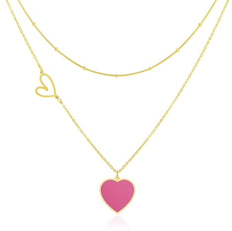 Linawe Herz Anhänger Kalsketten für Frauen, Kette Edelstahl Damen, Layering Kette mit Herz Kettenanhänger Schmuck, Statement Kette Jewelry Erhältlich in Gold, Roségold und Silber