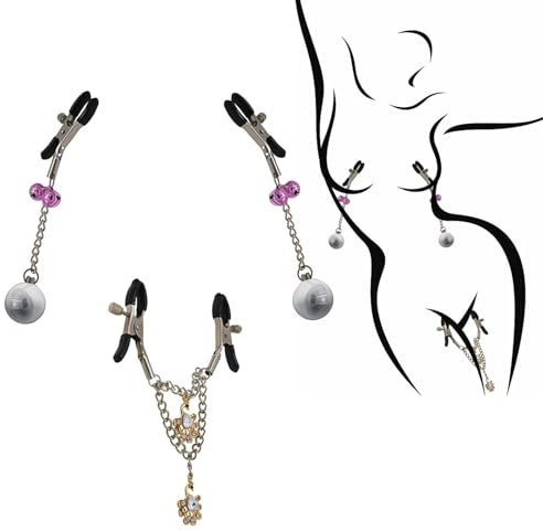 Pezón Pinza para Mujeres Hombres con Pezón Clítoris Clip con Cadena Fetiche Pezón Abrazaderas Extremo con Bola de Cristal Coquetear Pezón Abrazaderas Joyería Íntima Juguetes Damas para El Sexo