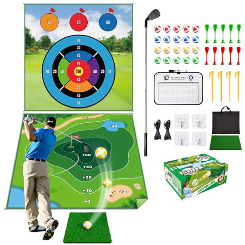 Golfspiel-Set mit Übungsmatte, Golfschläger, Bälle, Punktebrett und Zubehör (177,8 x 177,8 cm)