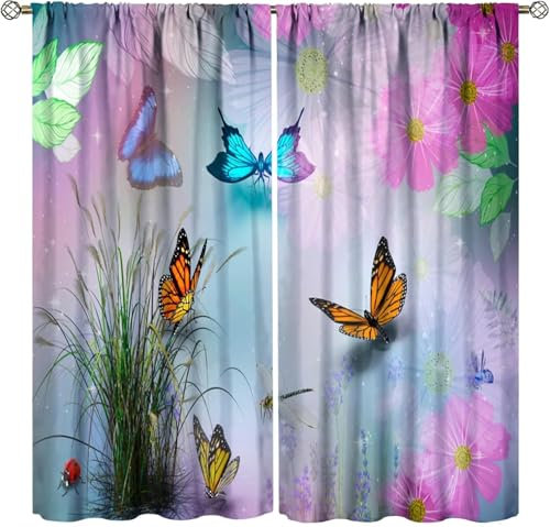 3D Kinderzimmer Verdunkelungsvorhänge Blumentier Schmetterling,3D-Gedruckte Vorhänge Wohnzimmer Bürovorhänge Energiesparende Geräuschreduzierende Kindergardinen - Vorhang Für Das Es-7803315668531000