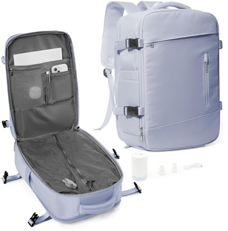 suradar Sac a Dos Voyage Cabine Avion sous Vide avec Pompe, Bagage Cabine 45x36x20 Easyjet Avion Sac a Dos Compression sous Vide Airbag Travel Sacs Ordinateur Portable 15.6 Pouces Violet Taro