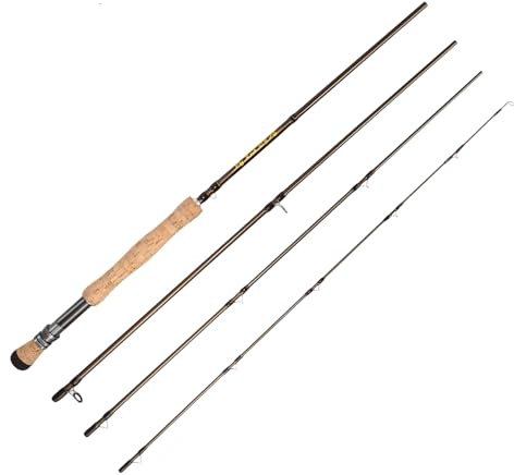 Fliegenfischrute, Kohlefaser, 2,7 m bis 3 m, 5/6 W bis 7/8 W, 4 Abschnitte, leicht, mittelschnelle Aktion, Korkgriff, hartverchromte Führungen, Süßwasserbarsch, Forellenangeln (3 m 5–6 W)