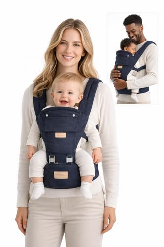 Sharth Baby Carrier with Hip Seat, 6-in-1 Infants & Toddlers (7-41 lbs) Carrier, Fully Adjustable Hip Seat Carrier to Fit All Parents, All-Season Baby Carrier - Dark Blue