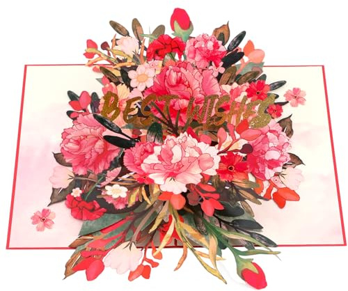 BYZANDQI Geburtstagskarte Frau - Pop Up Karte mit Schmetterlingen & Blumen | 3D Grußkarte Genesungskarte Glückwunschkarte für Frau Mama Freundin (Rote Nelke)
