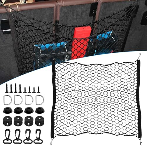 1 Pieza Red de Nailon Maletero de Coche con 8 Tornillos,4 Discos y 4 Ganchos en Forma D,110 x 60 cm Organizador Maletero,Red Protección Elástica, para Equipaje, Caravana