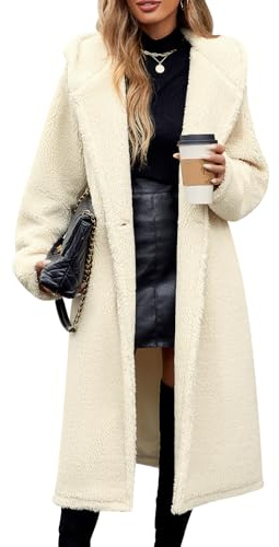 VXVGER Women's Fuzzy Fleece Hooded Coat Winter Oversize Long Cardigan Jacket Warm Faux Fur Outwear with Pockets(M,Beige)