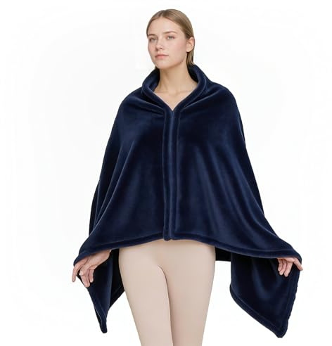 ZCJ Poncho Donna Invernale, mantello in pile spesso con chiusura lampo come coperta e calda giacca per ufficio, viaggi, divano