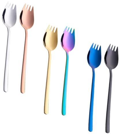 iplusmile 6 pièces Lot de Fourchettes-cuillères Acier Inoxydable Durables Multifonctions pour Fruits Salades et Desserts Résistantes Rouille et Compactes Adaptées Maison et Restauration
