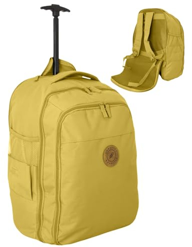Cabin Approved Wheeled Backpack 50x38x25cm – 2-in-1 Lightweight Trolley Bag & Rucksack on Wheels (1.53kg, 47L) Hand Luggage for British Airways, Jet2 & TUI Overhead Cabin Holdall - Mustard