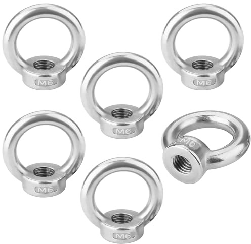 6 dadi ad anello M6, dadi ad occhio filettati in acciaio inox 304 ad anello, per sollevamento, fissaggio di elementi sospesi, ornamenti e applicazioni edili (argento)