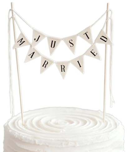 Sekfpnk Cake Topper Hochzeit, Cake Decoration, Just Married Hochzeitstorte-Logo-Dekoration im Vintage-Stil, Kuchendekoration, Wimpelkette, Dekoration, Flagge, geeignet für Hochzeit, Verlobung, Party