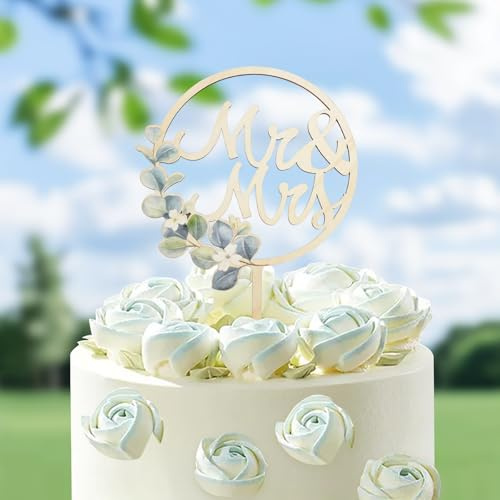 Mr & Mrs Wedding Cake Topper,Rustic Wooden Cakes Decoration,Wedding Cake Decorations for Proposal Engagement Anniversary Party