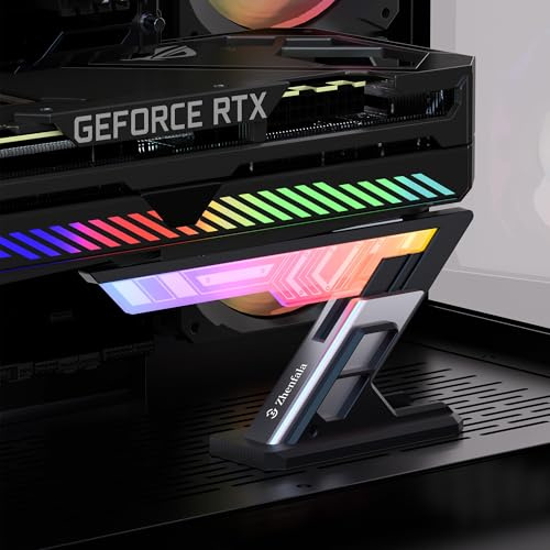 ARGB GPU Support Bracket，Horizontal GPU Anti-Sag Support Bracket 5V 3pin Universal GPU Bracket，Graphics Video Card Brace with Height Adjustable (Black)