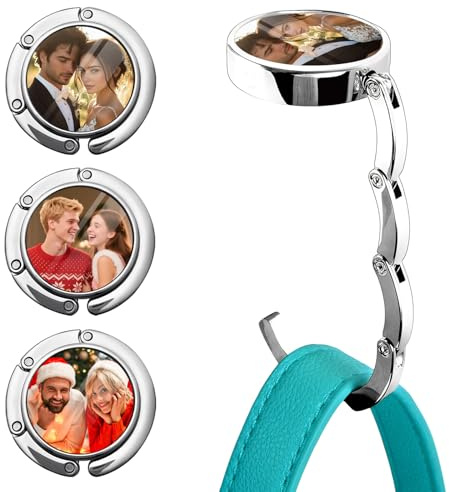 GerGii Handtaschenhaken für den Tisch mit personalisiertem Foto, faltbarer Handtaschenaufhänger und Tischtaschenhalter für Reisen, tragbarer Geldbörsenhaken für den Schreibtisch, individuelle