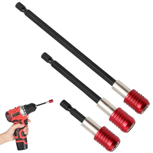 3 Pack Magnetic Quick Release Drill Bit Extension Set, Hex Shank Self Locking Bit Holder, 60mm 100mm 150mm Lengths for Electric Screwdriver, Impact Driver, Handheld Drill