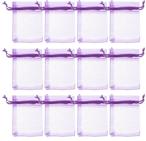 Tofficu 100 Stück Organzabeutel mit Kordelzug in Lila 7x9cm Kleine Tragbare Geschenkbeutel für Haushalt und Gewürze Stilvolles Design
