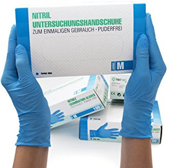 Guantes de nitrilo Caja de 100 piezas (M, azul) sin polvo guantes desechables, sin látex guantes de examen, no estériles, talla mediana