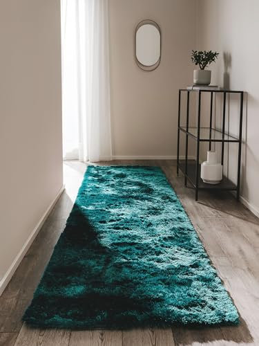 benuta Nest Hochflorteppich Whisper - Türkis 80x300 cm - Kuschelig Weicher Teppich für Schlaf- und Wohnzimmer - Pflegeleicht - Fußbodenheizung Geeignet