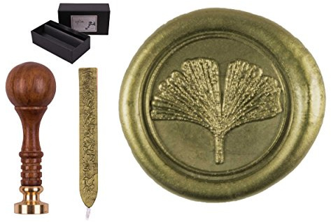 Siegelstempel Set Sigillum Gravur Symbol Gingko, incl. 1 Stange Siegelwachs