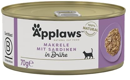 Applaws 100% naturligt premium-våtfoder för katter, makrill med sardin i buljong – förpackning med 24 x 70 g burkar