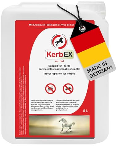 KerbEX rot - 5 Liter - Insektenabwehrmittel für Pferde bei starkem Insektenbefall – Mit Knoblauch, langanhaltender Schutz gegen Bremsen, Mücken, Kriebelmücken und Zecken
