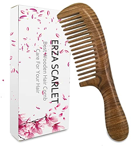 ERZA SCARLET Handgefertigter Kamm aus echtem grünen Sandelholz, 20 cm, Breitzahn, Holz Locken Kamm, Unisex, Braun