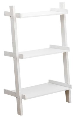 Home Source Ladder Bookcase Shelving Unit Display Ornament Stand Shelf Wall Rack Storage, White, 3 Tier