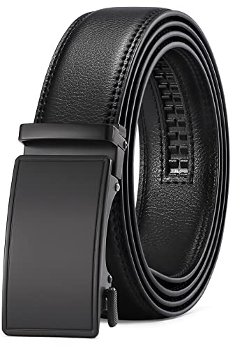 SENDEFN Men's Leather Belt Automatic Ratchet Buckle Slide Belt for Dress Casual Trim to Fit with Gift Box