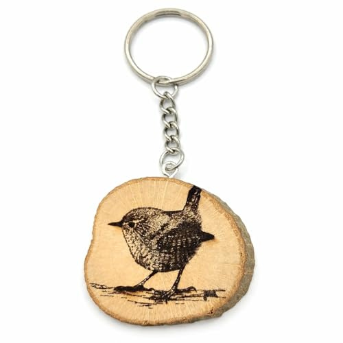 Promotech Porte-clés en bois «Roitelet» fabriqué à la main et naturel.