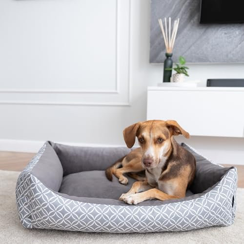 4L Textil OTTO Kuscheliges Boho Hundebett abwaschbar Hundekorb mittelgroße Hunde Hundekissen flauschig Hundekörbchen Hundesofa Grau (100x80 cm, Grau)